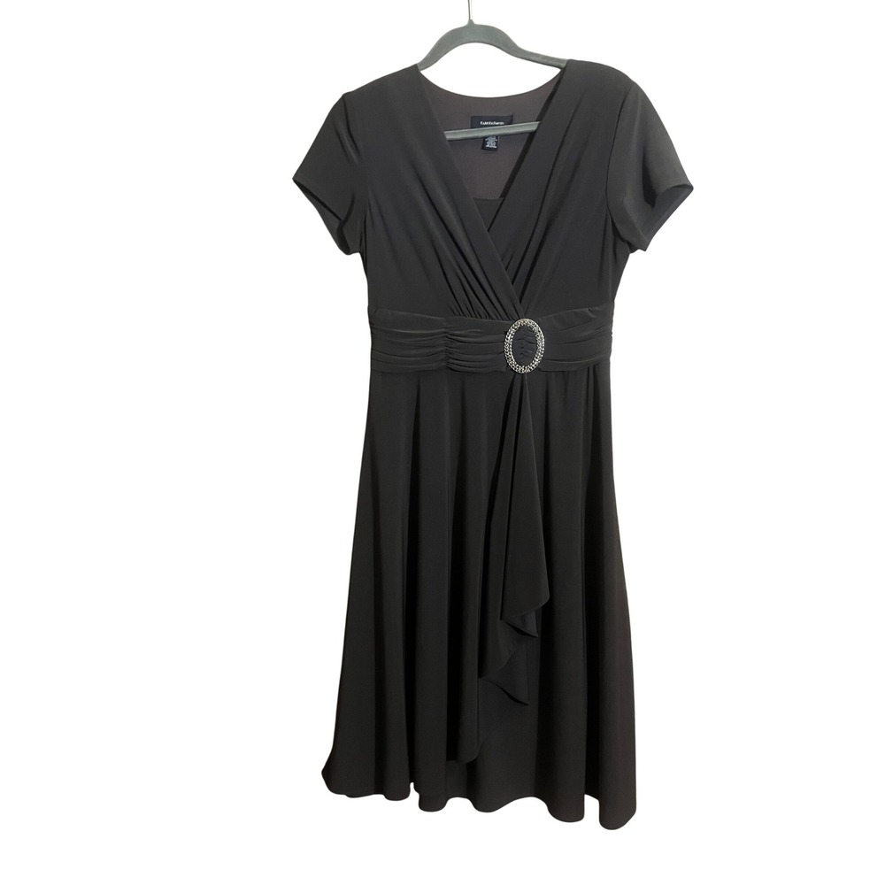 R&M Richards Brown Faux Wrap Rhinestone Buckle Cocktail Dress Size 10 Womens